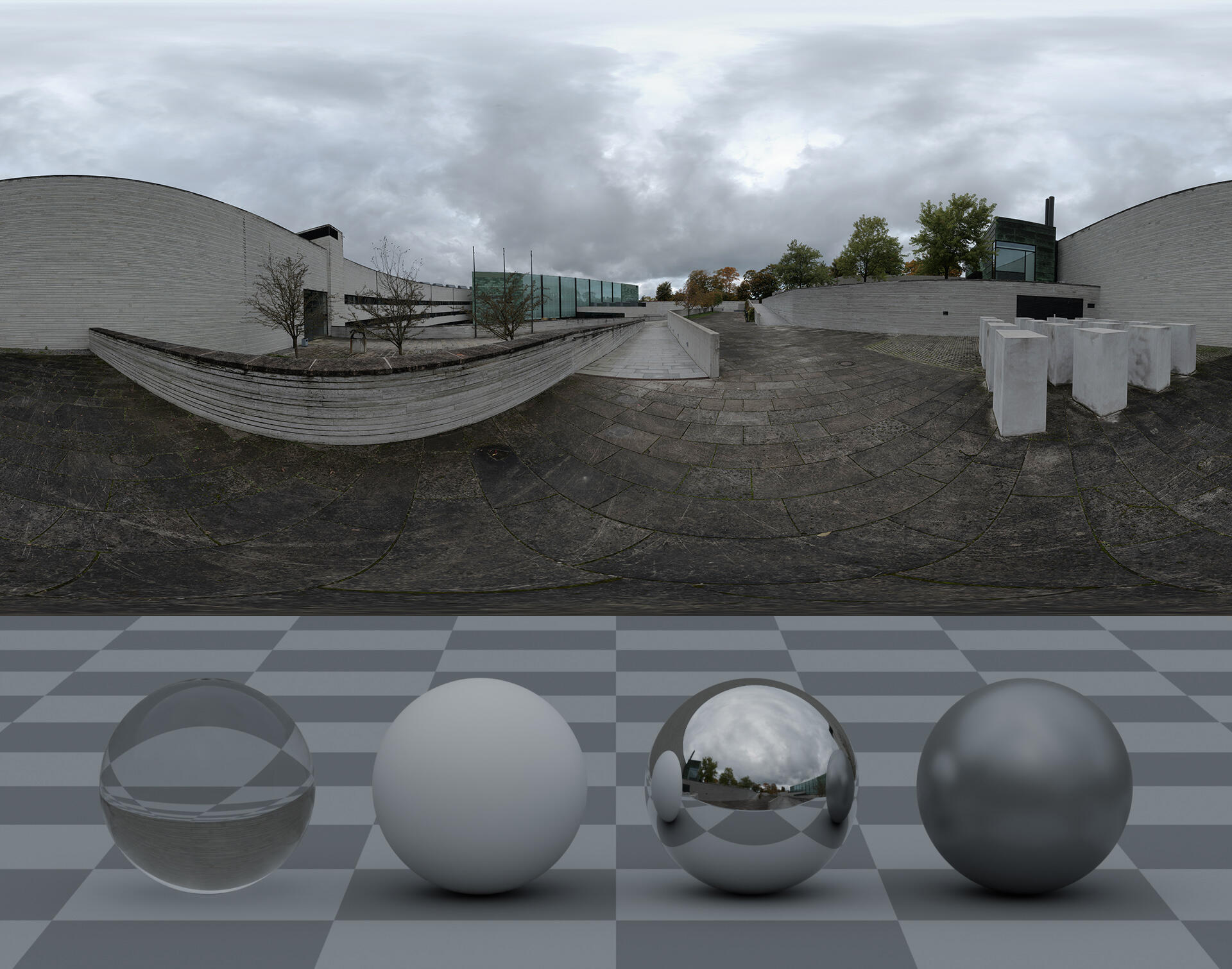 HDRI panorama of a courtyard of an art museum