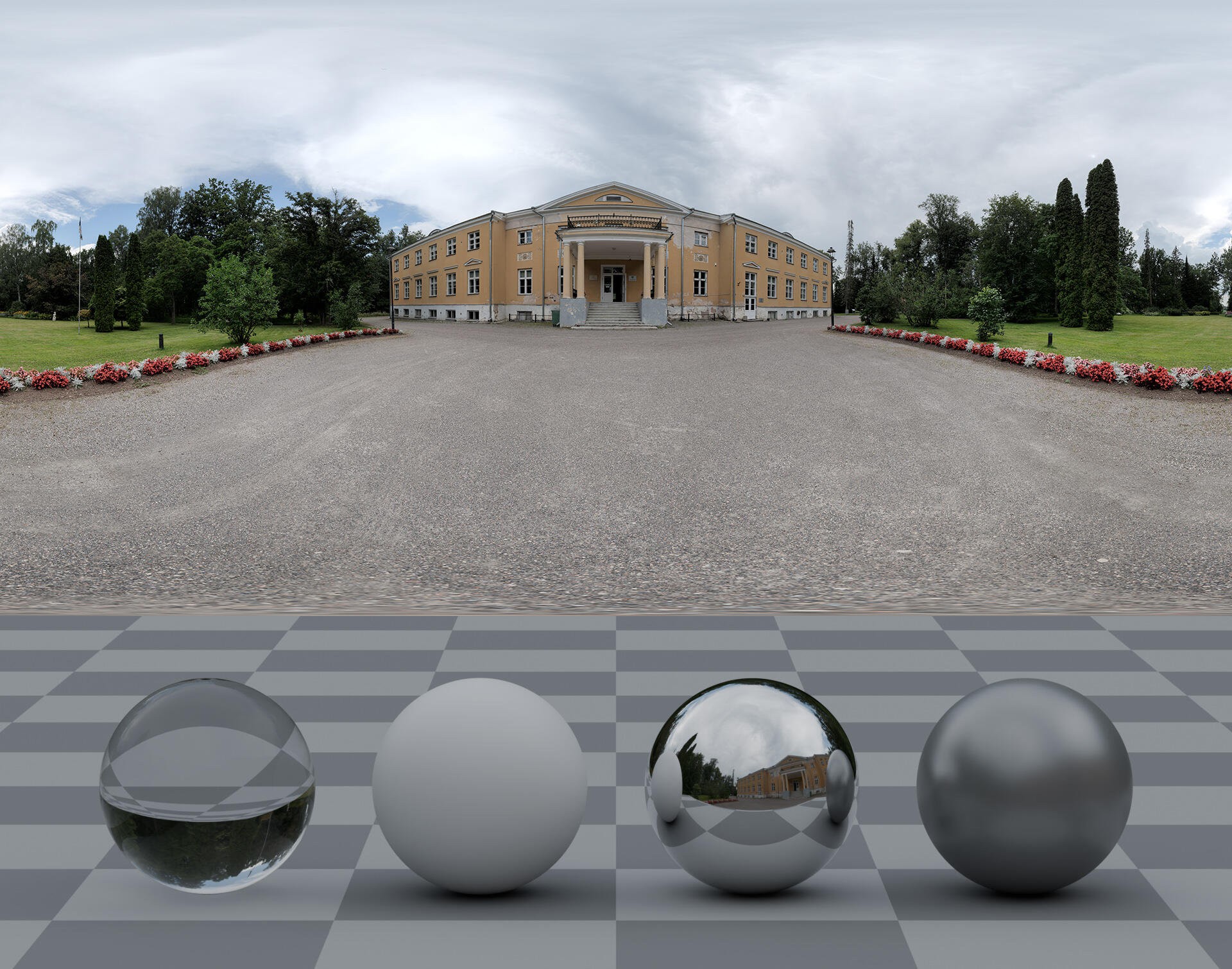 HDRI panorama of a park with a mansion