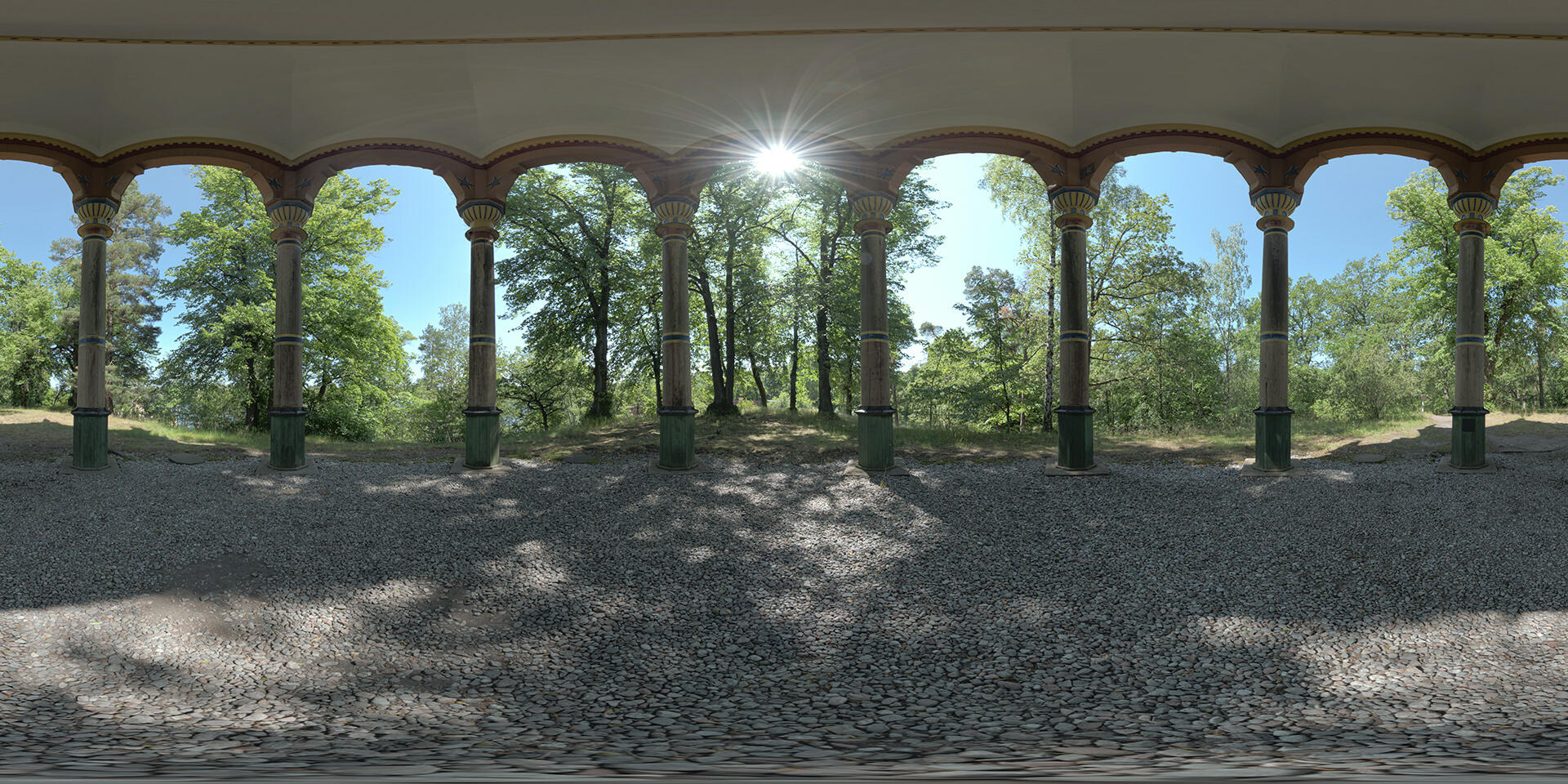 HDRI-panorama-of-park-pavillion-with-columns