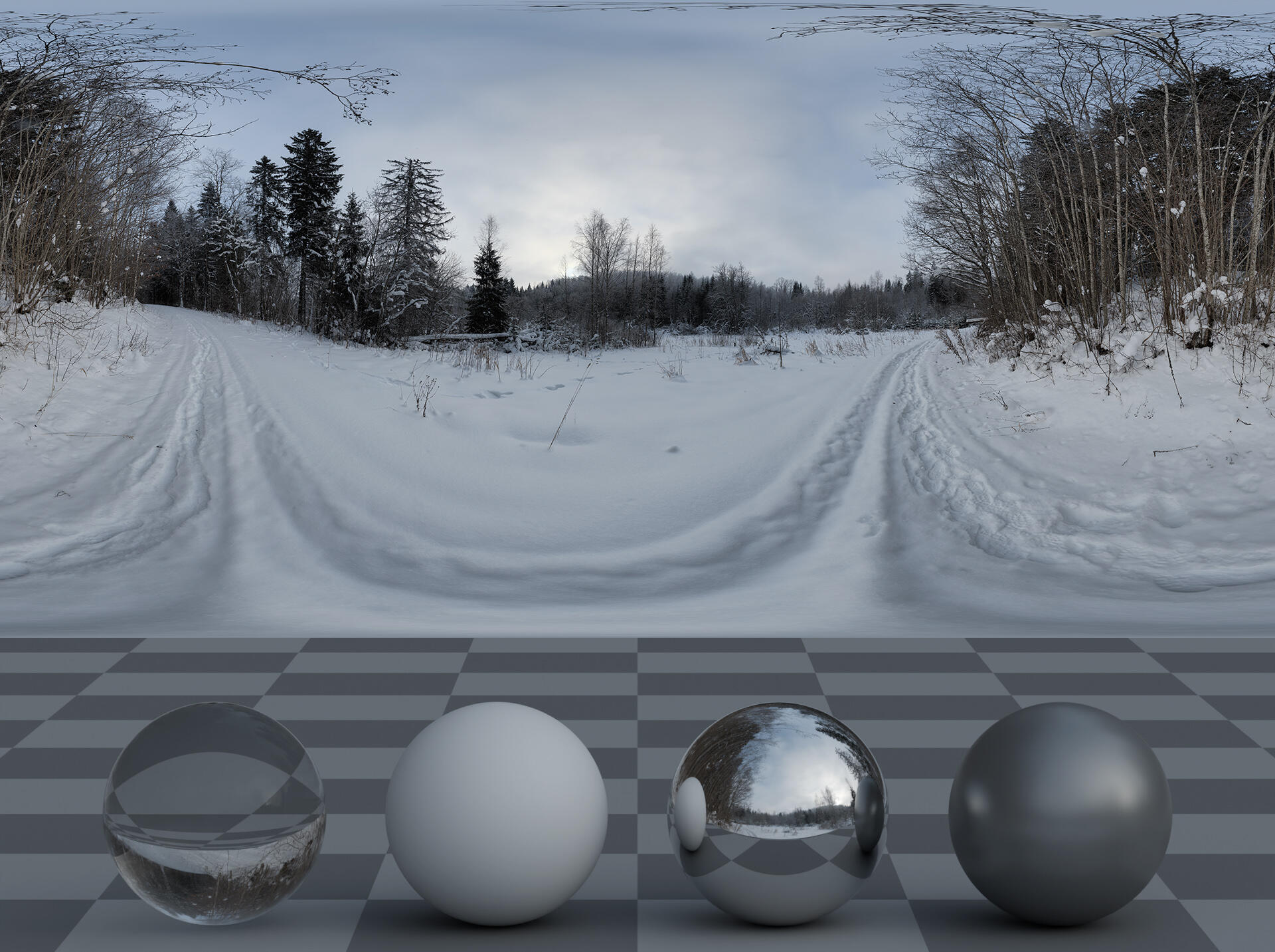 HDRI panorama of a winter forest