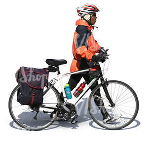 african cyclist pushing his bike