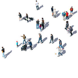 crowd of people standing and walking seen from above 