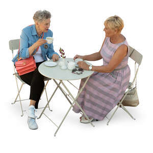 two cut out older women sitting in a cafe seen from above