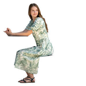 cut out woman in a summer dress sitting and smiling