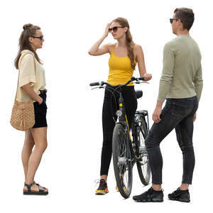 three cut out people standing and talking