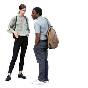 cut out man and woman standing and talking