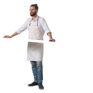 cut out waiter standing behind the counter