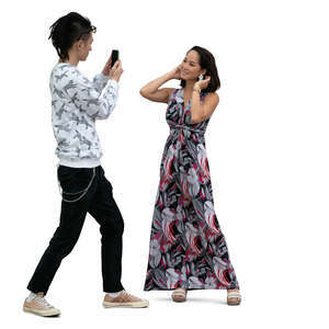 cut out man taking a picture of a woman