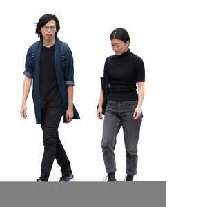 cut out man and woman walking and talking