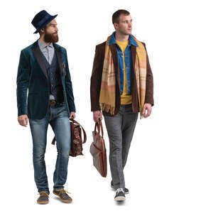 two cut out men walking