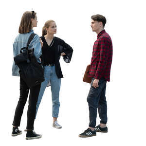 cut out group of three people standing and talking