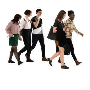 cut out group of five people walking