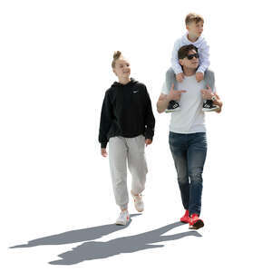 cut out backlit man with two kids walking