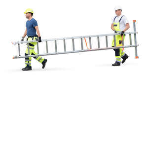 two cut out workmen carrying a ladder