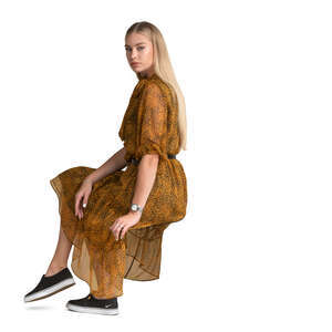 cut out woman in a dress sitting and looking back over her shoulder
