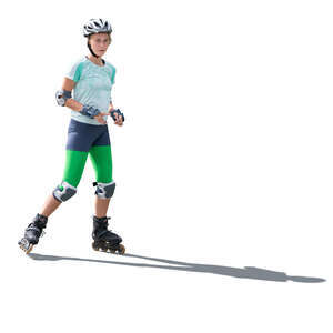 cut out backlit young woman roller skating