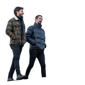 two cut out men walking seen from below