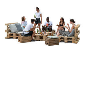 cut out group of young people having a garden party with barbeque