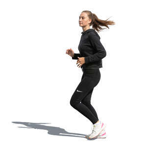 cut out young woman running outside