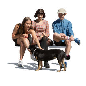cut out group of teenagers with a dog sitting