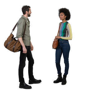 two cut out people standing and talking