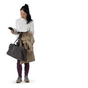 cut out woman standing and reading a magazine
