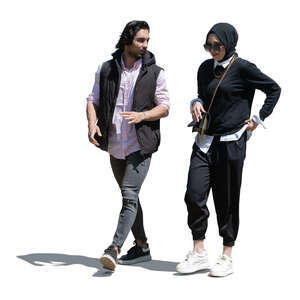 two cut out young muslims walking and talking