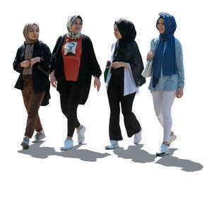 four cut out middle east teenagers walking