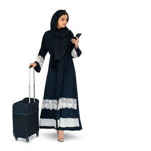 cut out muslim woman with a suitcase standing