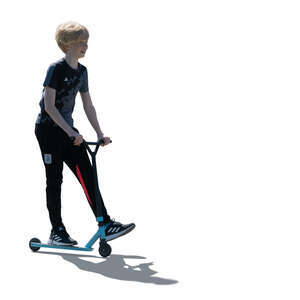 cut out backlit boy riding a scooter