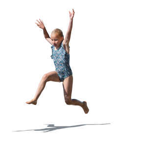 cut out little girl at the beach jumping into water