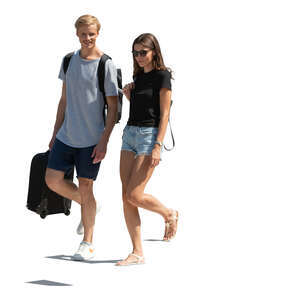 young tourists walking down the stairs in the sunlight