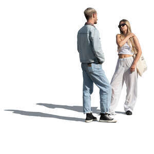 man and woman standing and talking