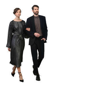 woman and man walking arm in arm