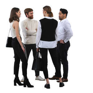 cut out group of four people standing and talking