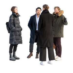 group of people in overcoats standing and talking