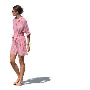 woman in a striped summer dress walking