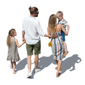 family of four walking seen from above
