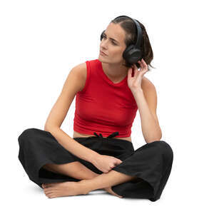 woman with headphones sitting