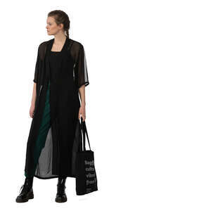 cut out woman with a tote bag standing