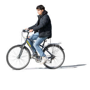 cut out young man with a jacket riding a bike