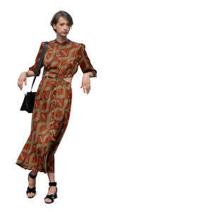 cut out woman in a dress leaning on balcony railing