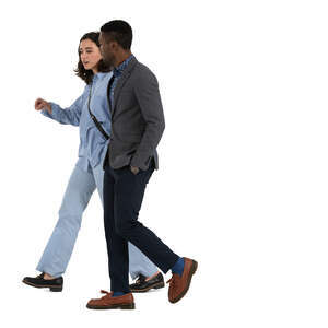 two people walking and talking