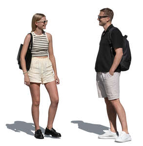 woman and man standing and talking