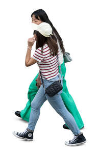 two asian girls walking seen from above