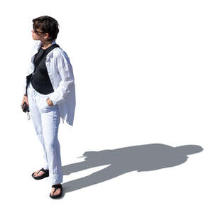 short haired woman standing seen from above