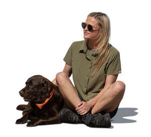 cut out woman with a dog sitting