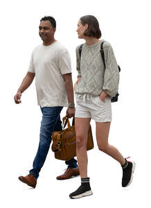 two people walking and talking