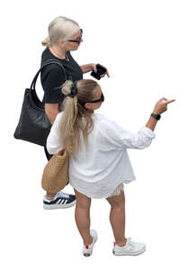 top view of two women looking at smth