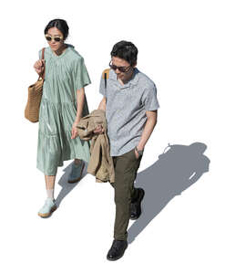 top view of two young asians walking